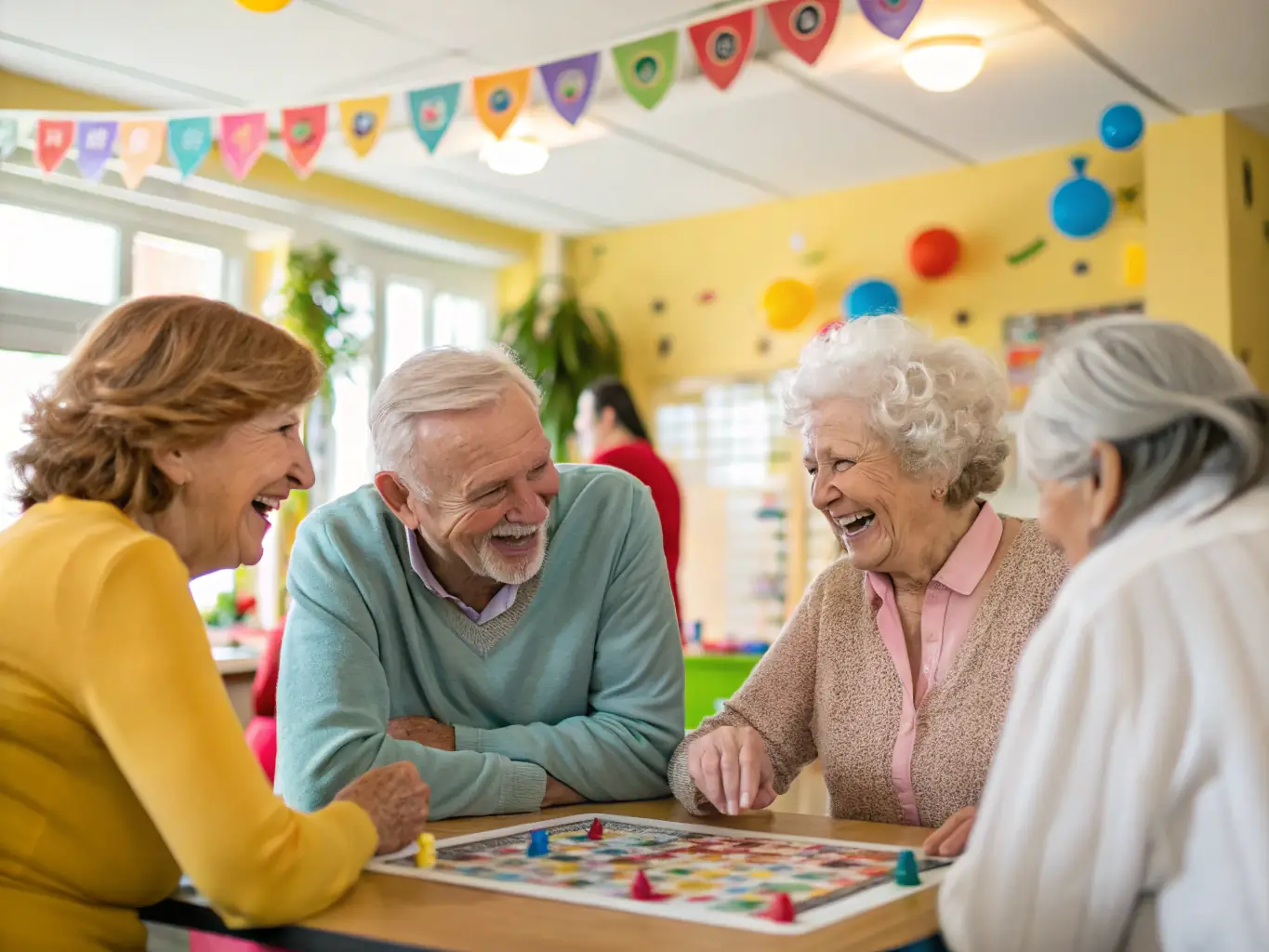 A group of seniors participating in a group activity, showcasing emotional support and companionship.